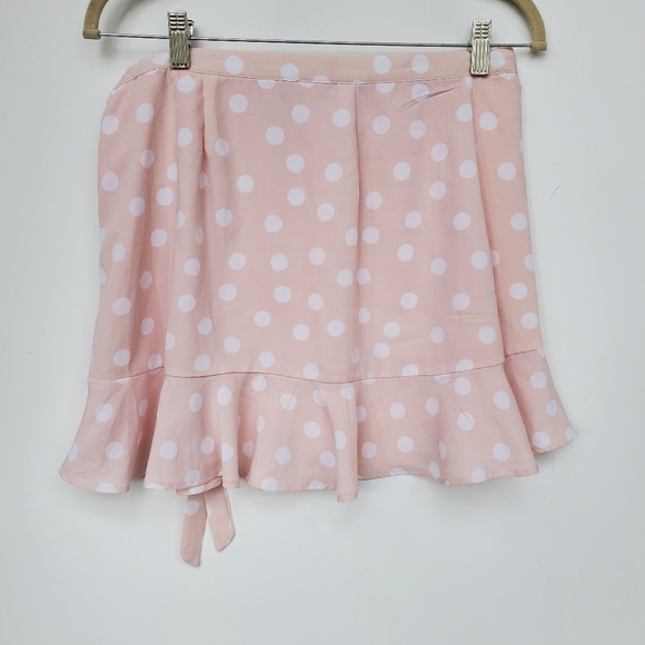 GIANNI Bini Mini Skirt Polka Dot Pink & White Wrap Sz M - EUC! - Picture 7 of 12